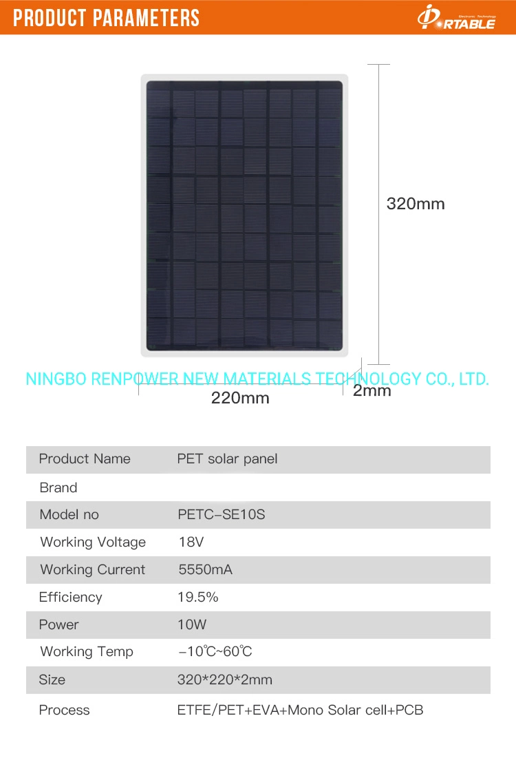 Flexible Solar Panel Perc Small Size Mini 5V 10W Mobile Phone Black Portable CE with USB Controller