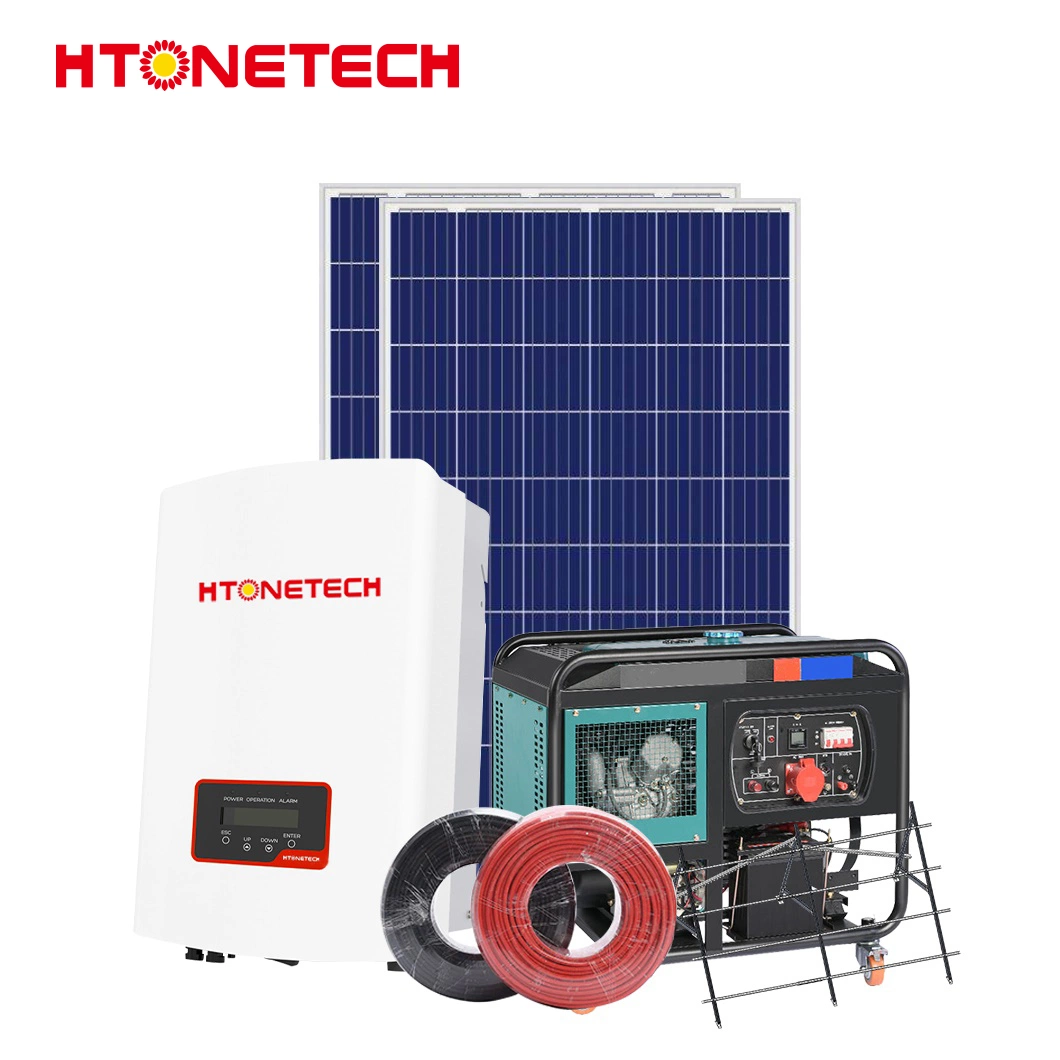 Htonetech Monocrystalline Solar Panels 100 Manufacturing Inverter for Solar and Wind China Heavy Duty Solar Power System with Super Silent Diesel Generator 8kVA