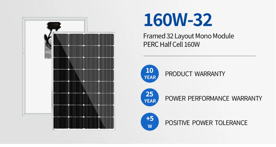 Mono (182mm) Manufacturer 100W 120W 160W 32 Cells Monocrystalline Photovoltaic Solar Panels