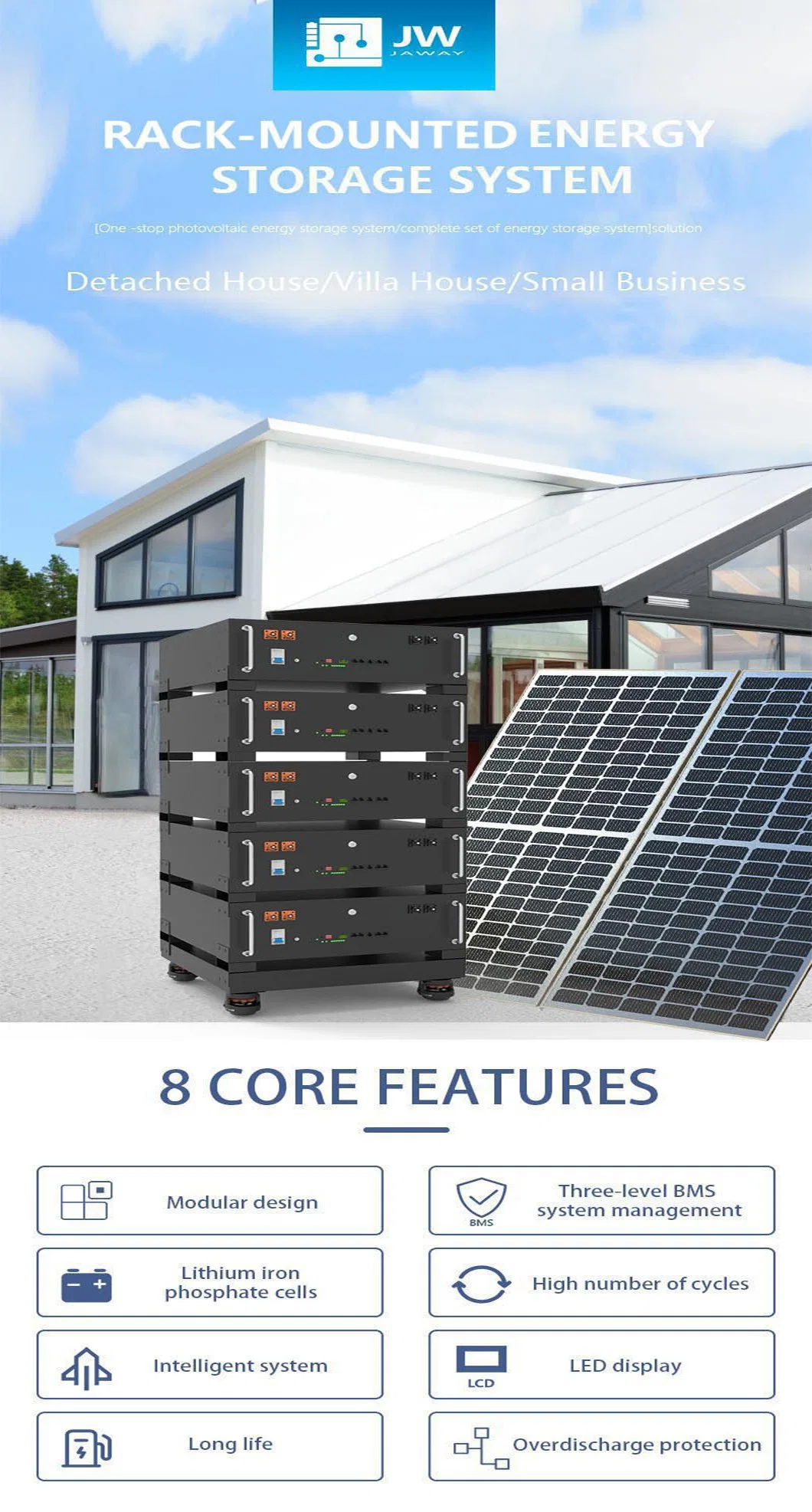 Jaway Energy Storage System Ess Household Energy Storage Container 5kw Inverter Residential Solar Power Panels LiFePO4 5kwh Energy Storage Battery