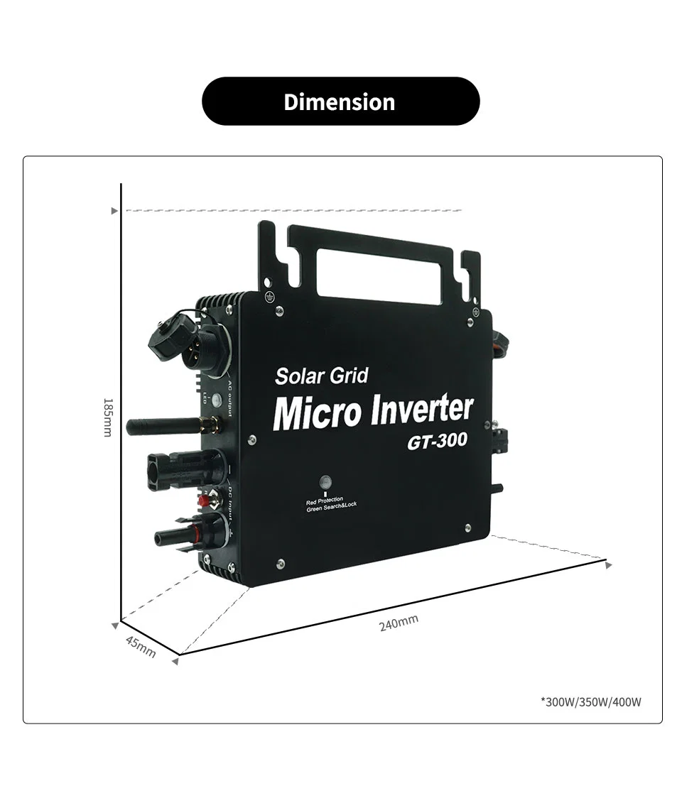 Gt 400W Silver IP66 Waterproof Smart WiFi Control Solar Micro Grid-Connected Inverter