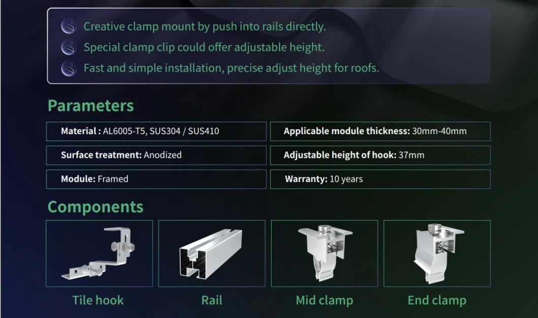 High Efficient Installation Aluminium Solar Panel Brackets PV Tile Roof Mounting Systems