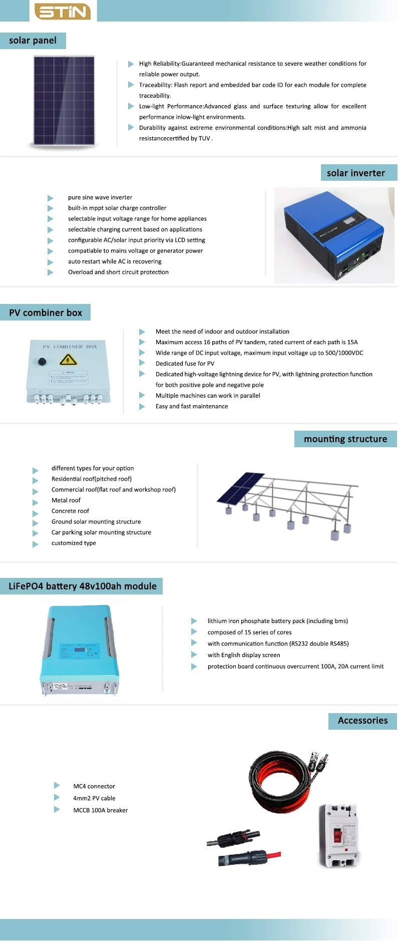 5kw 10kw 15kw 20kw 25kw 30kw Hybrid on/off Grid Solar PV Inverter Panels Photovoltaic Home Energy Storage Power Generator Module System with Lithium-Ion Battery