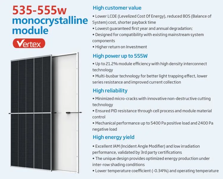 Trina Solar Vertex 210mm Solar Cell Solar Panel Mono Perc 495W 505W 500watt Solar Panel with Grid Tie Solar Inverter