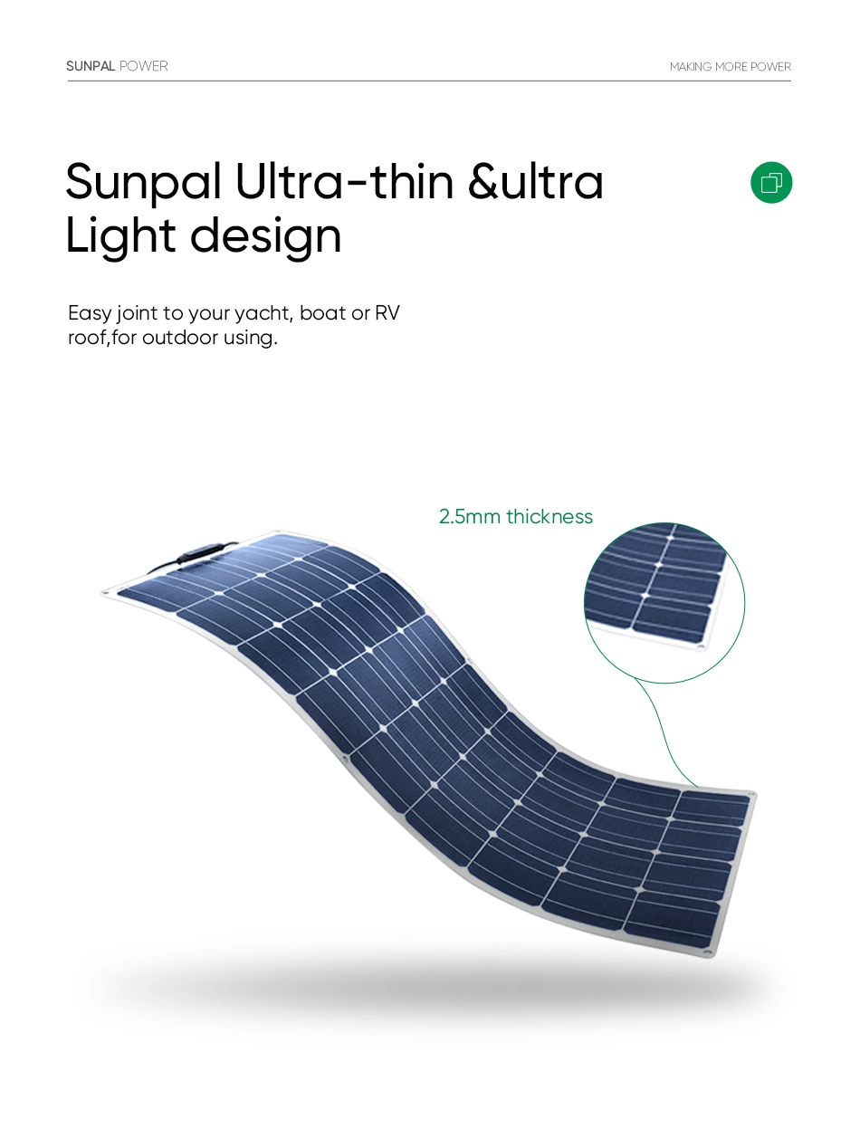 Sunpal Semi Rigid 100 Watt Flexible 12V 18V 24V 36V 150 200 250 300 400W Watt Solar Panels Kit Installation Manufacturer