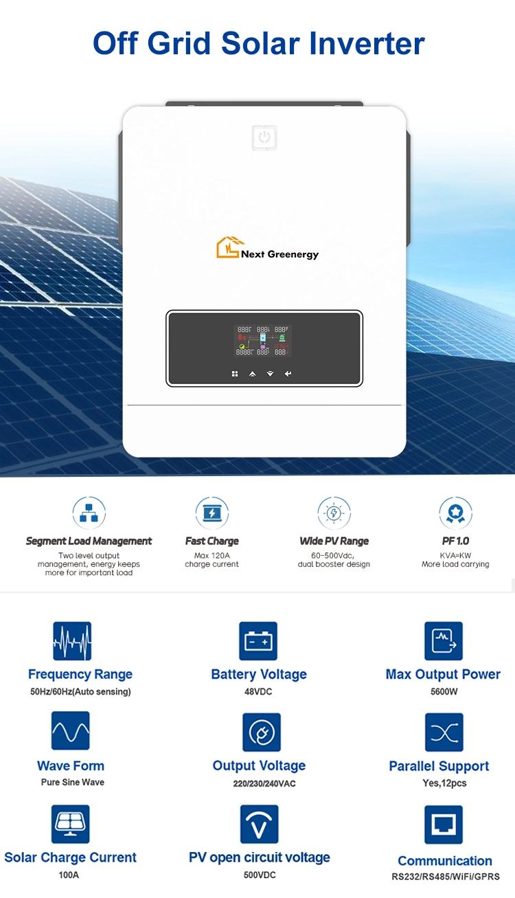 Nextgreenergy 5kw 6kw 7kw 8kw 10kw Hybrid off Grid Solar Inverter with MPPT for Solar Energy System