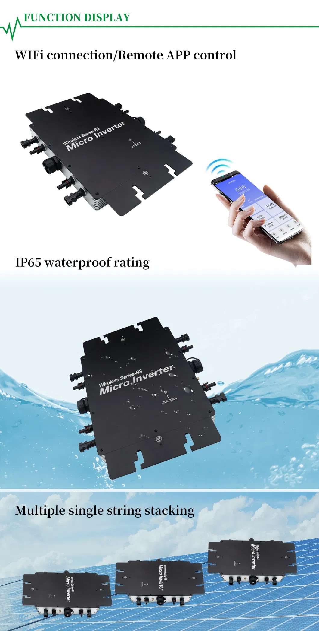 Volker 400W 600W 800W 1200W 2000W Solar Micro Inverter IP65 Waterproof PV Grid Tie Solar Panel Inverter 24V DC to AC 120/230V Microinverter