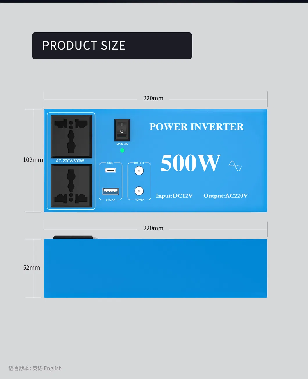 500W Solar Charger OEM ODM 50Hz/60Hz DC to AC Pure Sine Wave Solar Power System Inverter