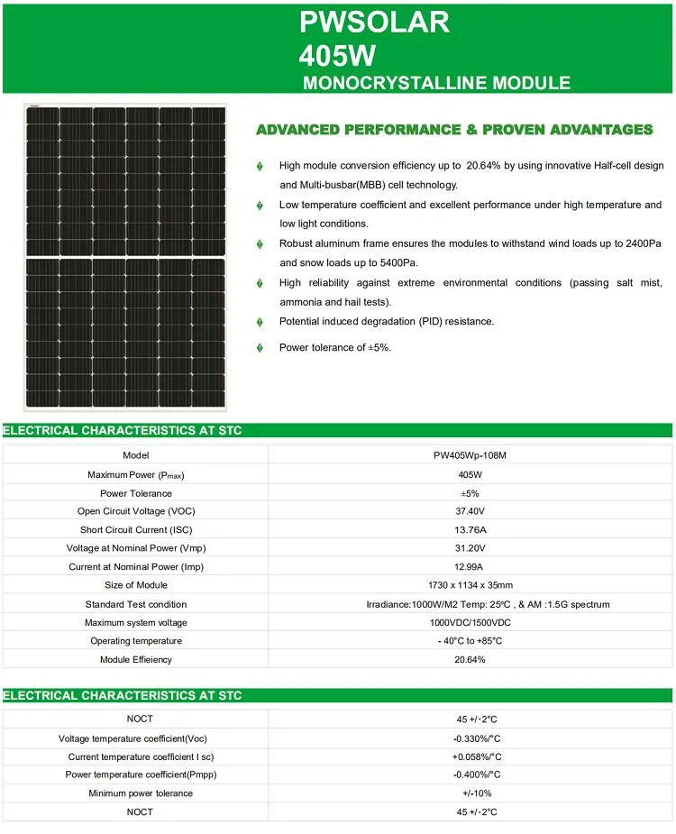 High Capacity Full Black Black Frame 182 Solar Cell Black Frame 410W 405W Mono Half Cell Solar Panel