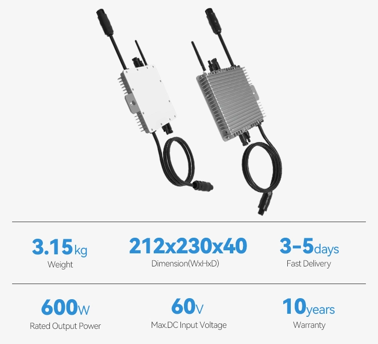 Waterproof Solar Inverter 600W 800W 1000W Solar Microinverter MPPT Rapid Shutdown