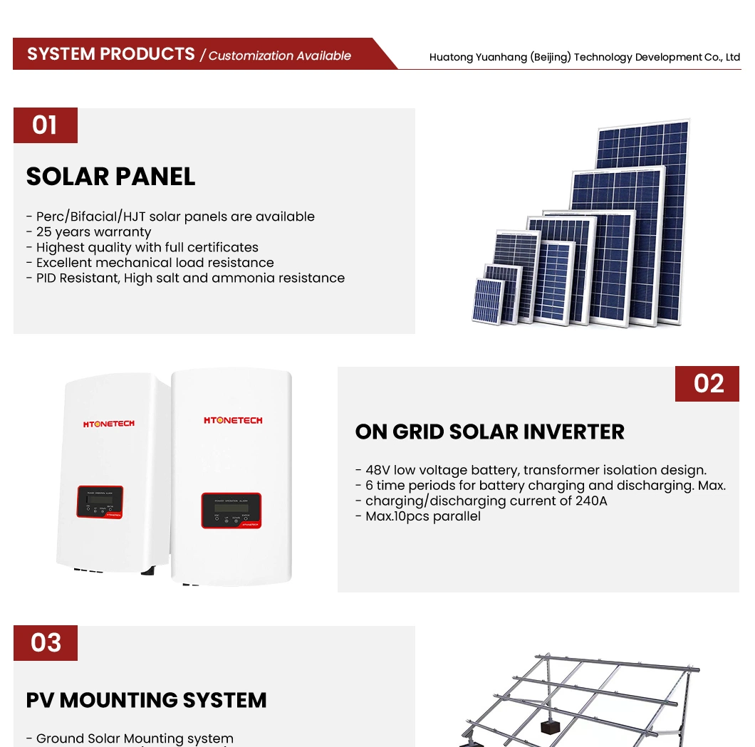 Htonetech Hybrid Solar Power Inverter 5000W Portable Power Storage Solar Panel China Suppliers 5kw 10kw 25kw 30W 40kw on Grid Solar Power System 3kw