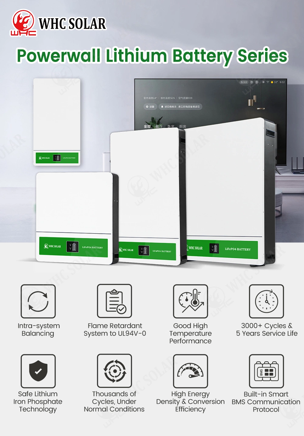 Power Wall 5kwh 10kwh 15kwh 48V 16s 100ah 200ah Lithium Ion LiFePO4 Batteries Solar Hybrid Inverter Home Solar Energy Storage Battery