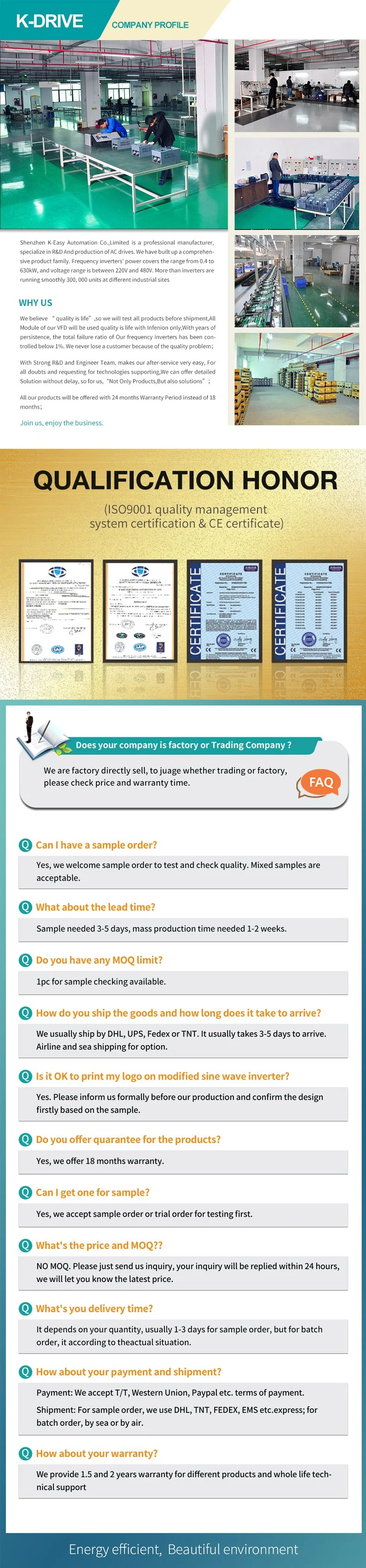 3 Years Warranty 0.4kw ~400kw VFD, AC Drive, Frequency Inverter