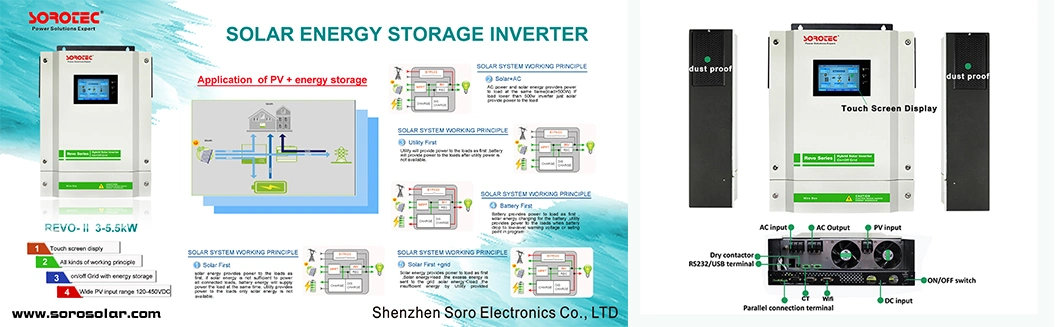 Sorotec 120-450VDC MPPT Range 3kw 5.5kw on/of Grid Hybrid Solar Power Inverter with Touch Screen Display