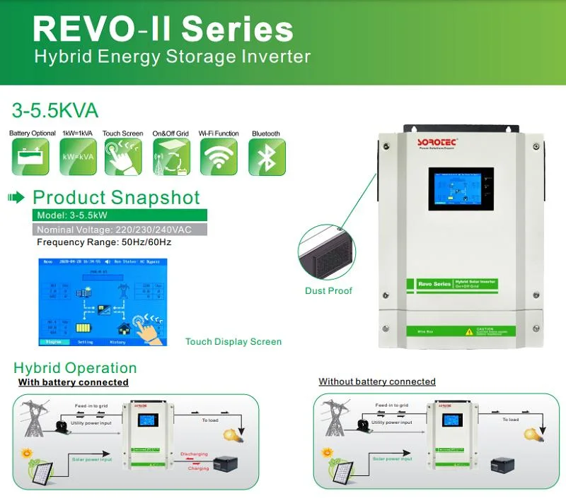 Sorotec 120-450VDC MPPT Range 3kw 5.5kw on/of Grid Hybrid Solar Power Inverter with Touch Screen Display