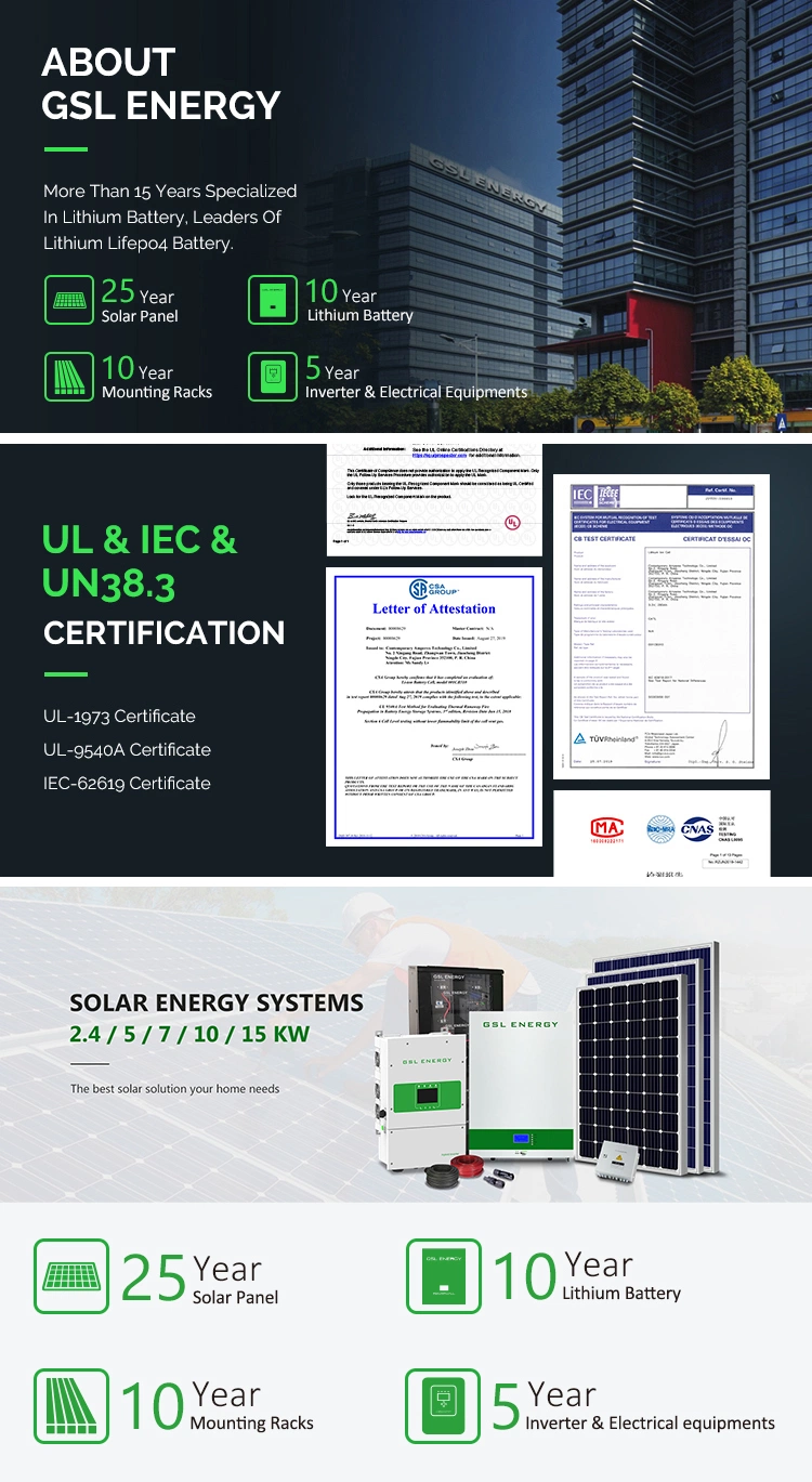 Gsl Energy Complete Solution 5kw 10kw 15kw 20kw Solar Energy System for Home with Hybrid Inverter Solar Panels Battery Cell