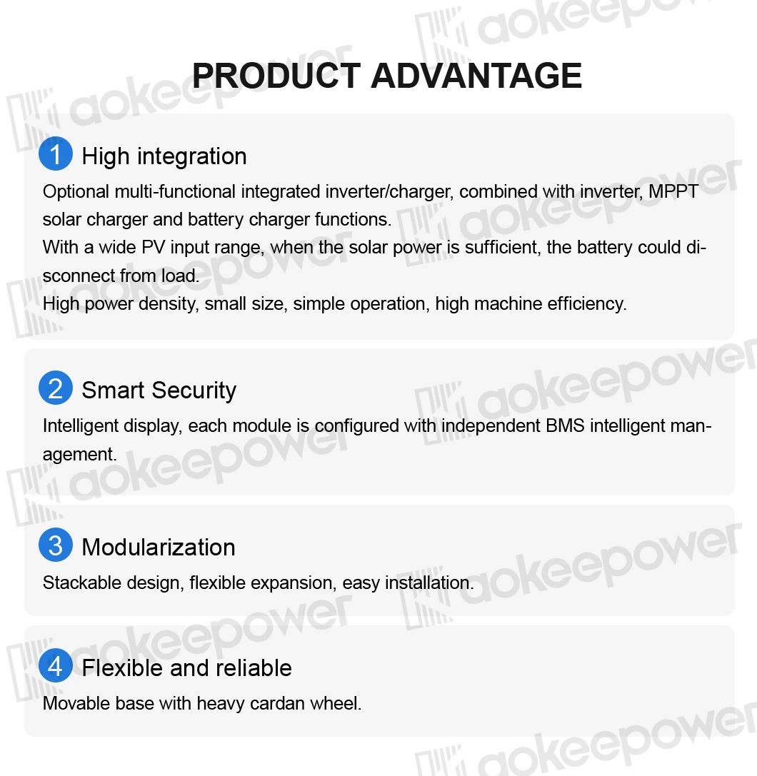 Aoke Ess 15kwh Stackable Solar Power Panel Hybrid Inverter Home LiFePO4 Rechargeable Energy Storage Battery