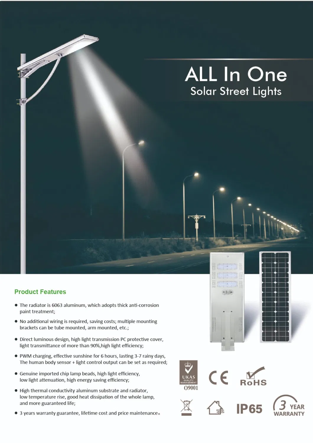 Yistar LED Solar Panel Battery The Pole Powered Integrated All in One Post Garden Road Lawn Street Lights