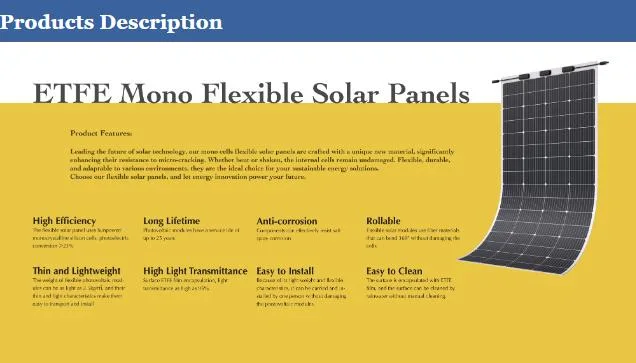 10W, 15W, 20W China Top-Quality Flexible Bendable Foldable Lightweight ETFE Sunpower Solar PV Panel