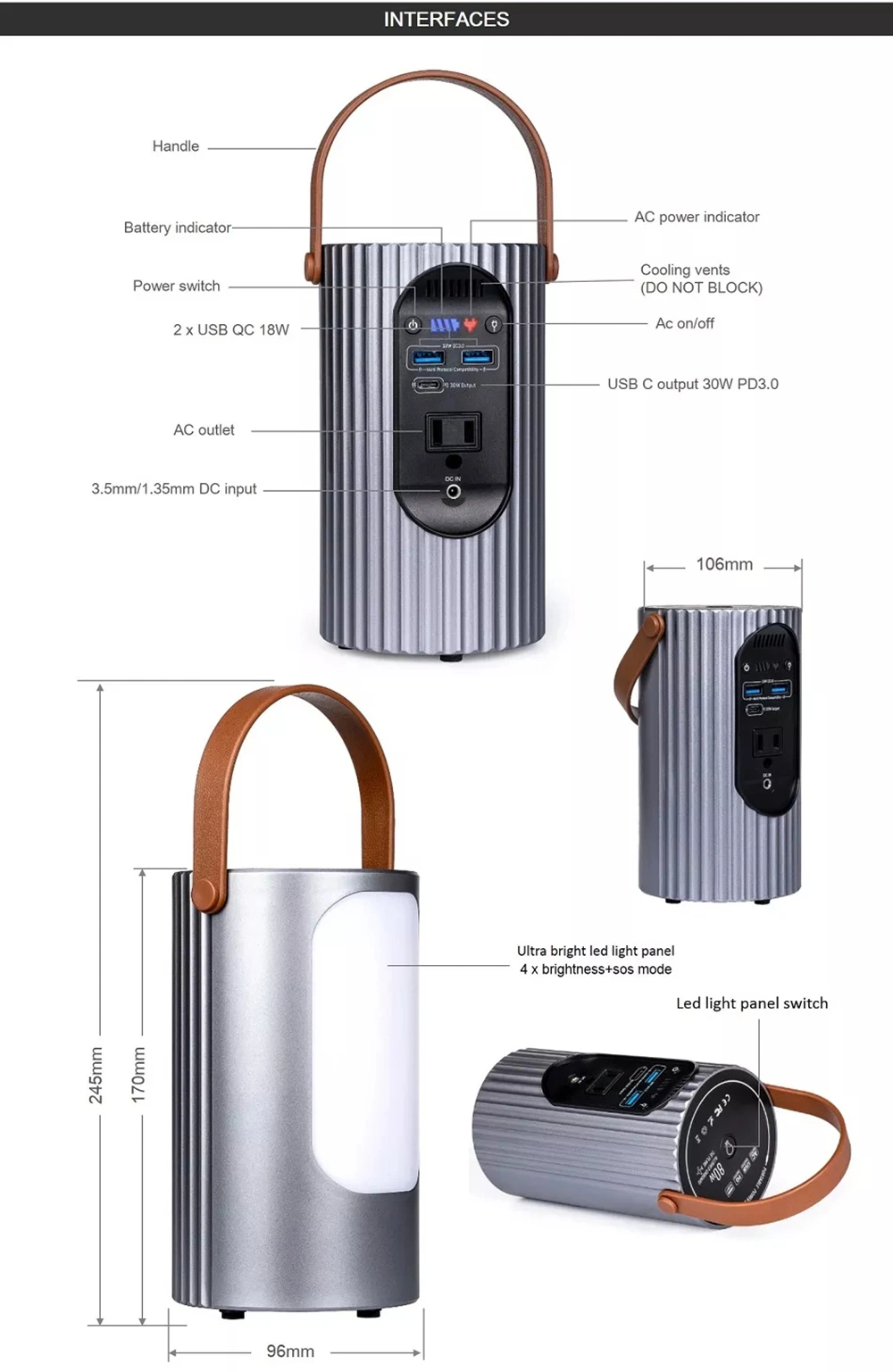 Factory Direct Sell Portable Solar Panel Charging Battery Power Station 24000mAh Lithium Ion Battery 110V AC Output Typy C Quick Charge