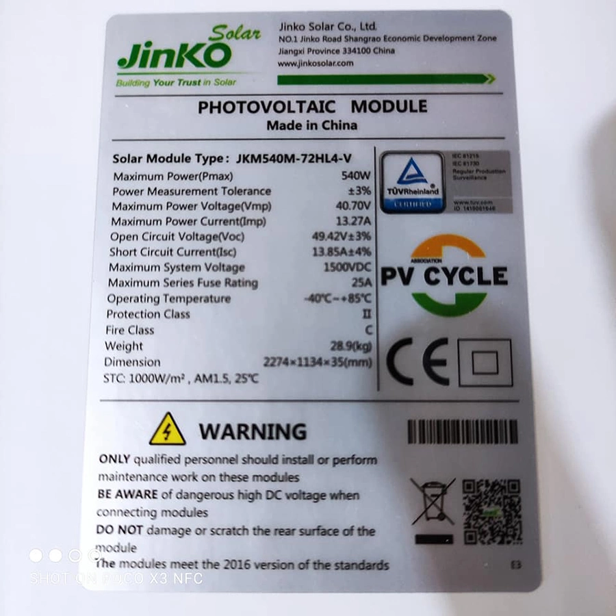 Jinko Solar Module Tier 1 Brand Solar Panel High Capacity Popular Power Sale 530W 535W 540W 545W 550W From China