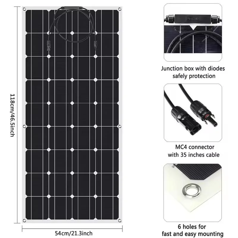 100 Watt 12V Mono Flexible Solar Panels for Home /Boat /Car/ Garden /Camping Travel High Efficiency China Supplier