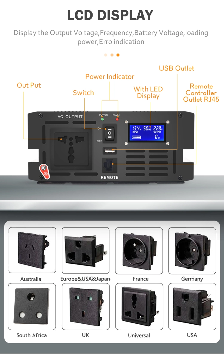 1000W Watt 12V/24V/48V DC to AC 110V/120V/220V Converter Pure Sine Wave Solar Power Inverter