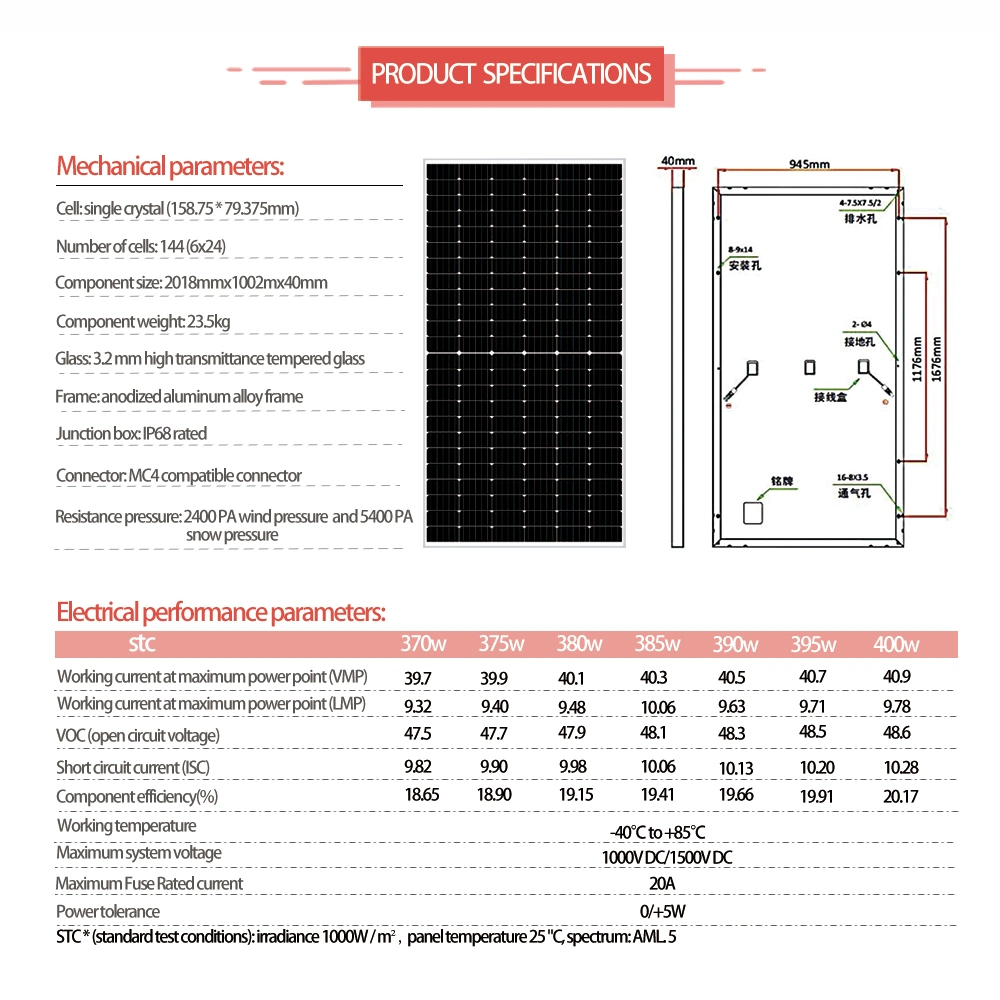 A Grade Small Solar Panel Monocrystalline 10W 20W 30W 40W 50W 60W 70W 80W 90W 100W 120W