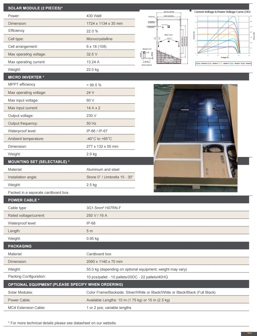 600W 800W Solar Panel for Balcony System with Inverter Cables and Mounting Sets