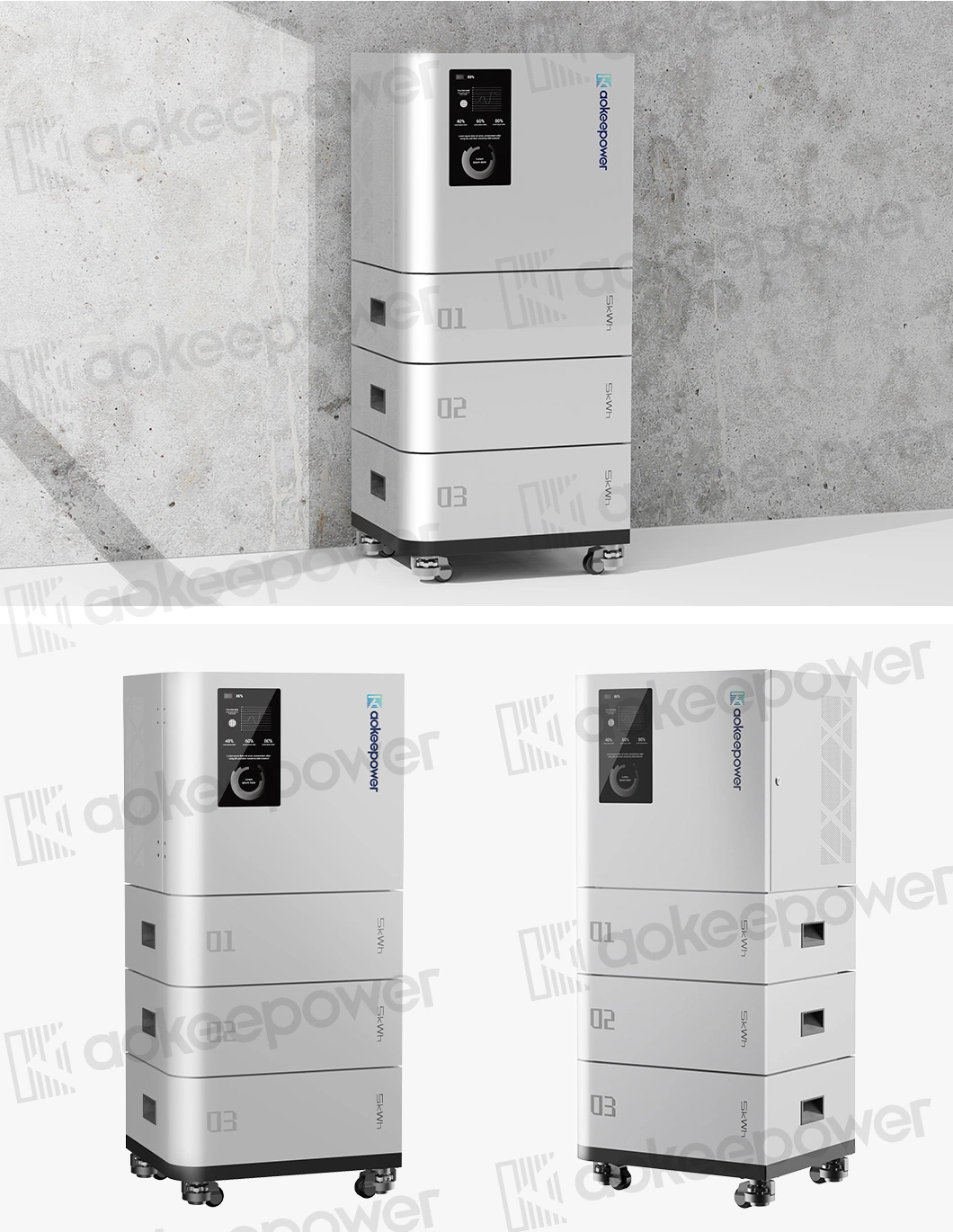 Aoke Ess 10kwh Stackable Solar Power Panel Hybrid Inverter LFP Residential Energy Storage Battery