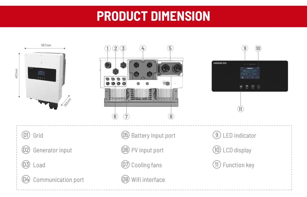 Solar Renewable Energy 5kw 6kw 8kw 10kw Pure Sine Wave Home Energy System Integrated Hybrid Power Inverter for Solar Panel System Without Battery