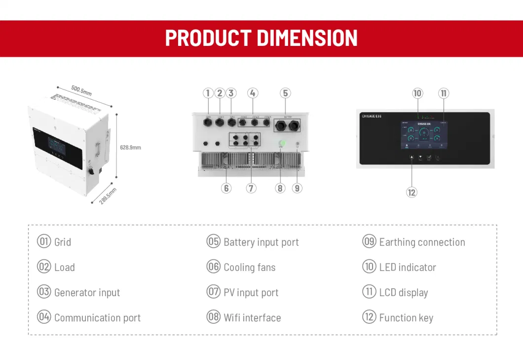 IP65 Waterproof Three Phase 8kw Solar Power Hybrid Inverter for Home Energy Storage System with Diesel Generator Input