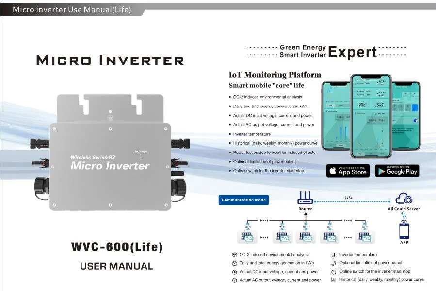 Solar Microinverter Kingwooh 600W 500W on Grid PV DC/AC Inverter Balcony