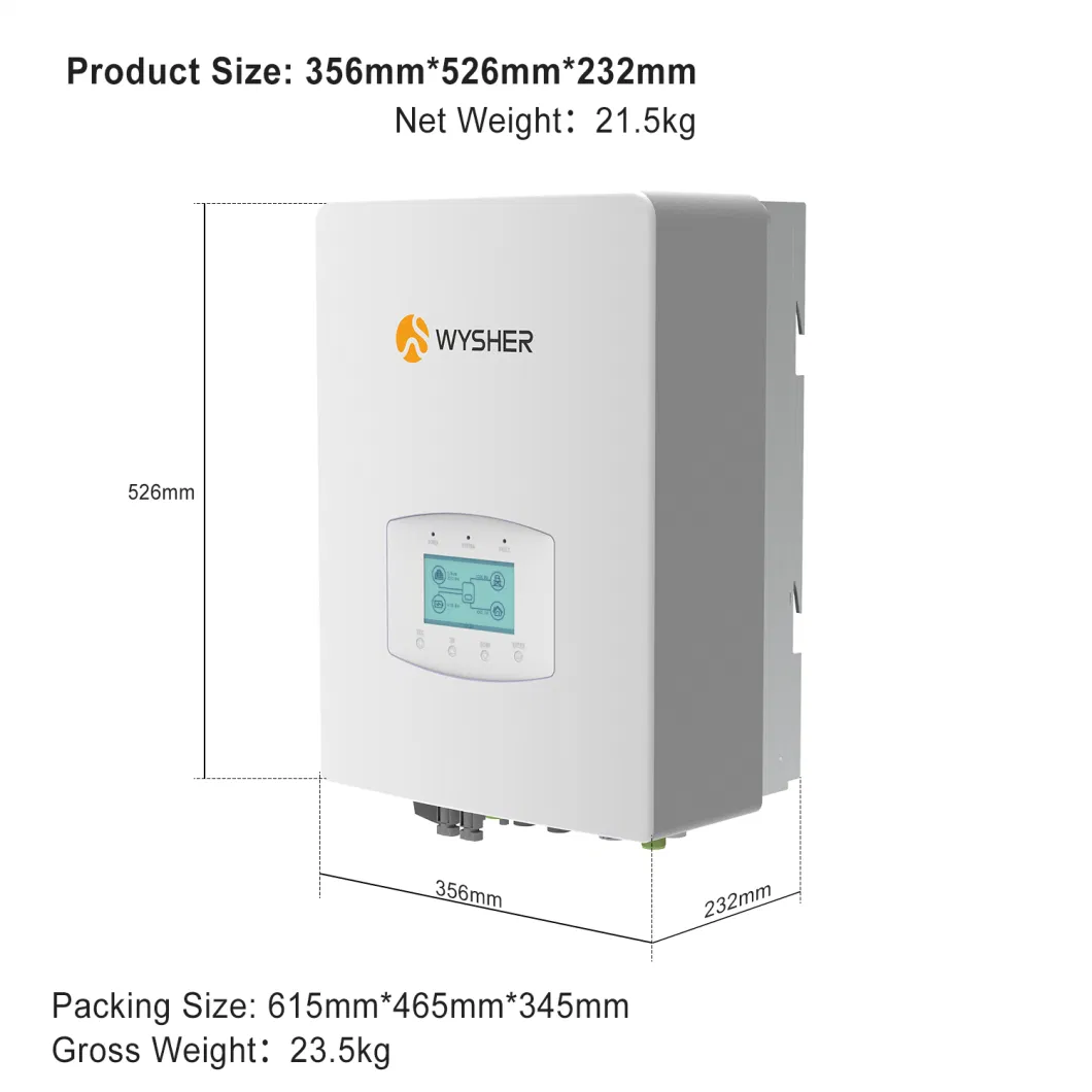 Wysher 3kw 5kw 8kw 10kw Single Phase Hybrid Solar Panel Inverter for Energy Storage System with 2 MPPT Controller