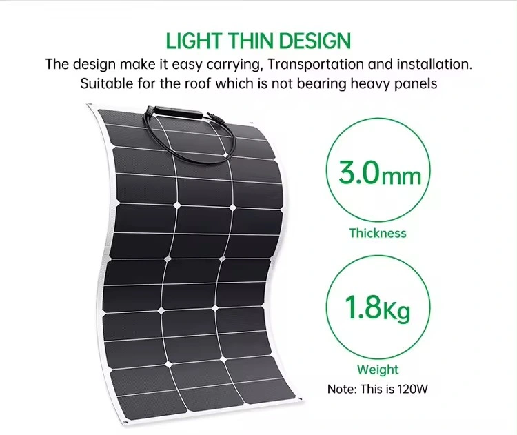 Extra Strength Light Weight ETFE Semi Flexible Solar Panel 100W 120W 200W 300W 400 Watt for RV Boat Camping Sticker Solar Panels