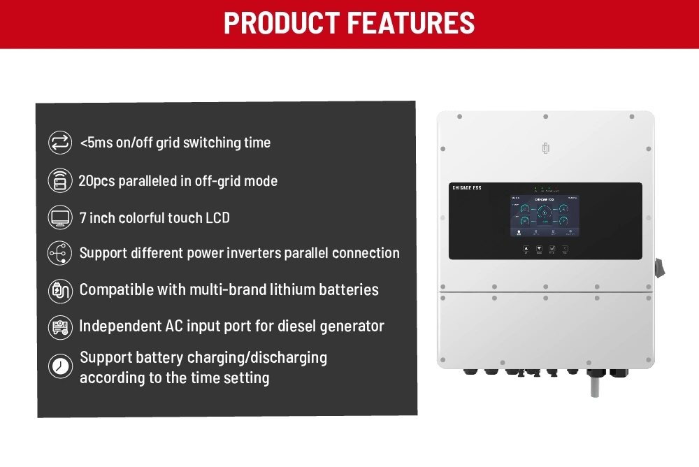 IP65 Waterproof Three Phase 8kw Solar Power Hybrid Inverter for Home Energy Storage System with Diesel Generator Input