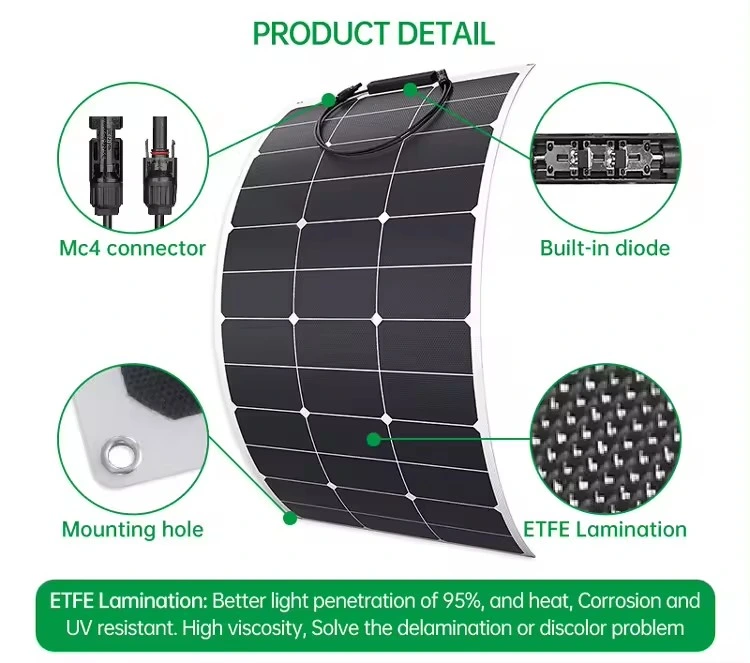 Extra Strength Light Weight ETFE Semi Flexible Solar Panel 100W 120W 200W 300W 400 Watt for RV Boat Camping Sticker Solar Panels