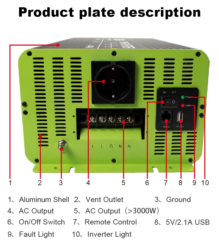 DC 12V 24V 48V to AC 110V 220V 230V 3000W Power Inverter Pure Sine Wave