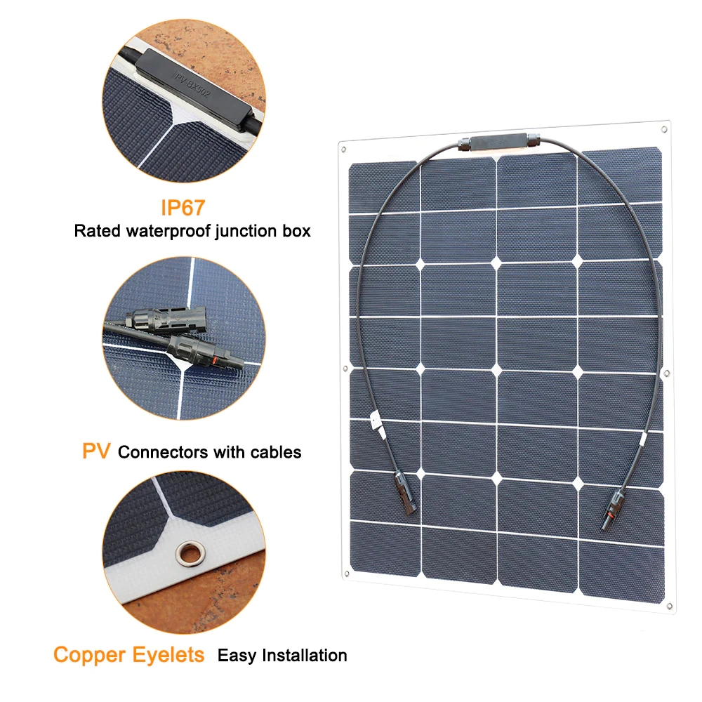 Flexible Solar Panel ETFE 50W 17.6V 555X535X3mm