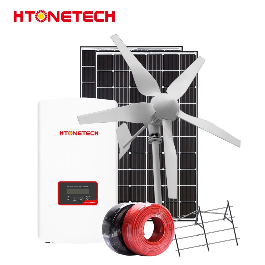 Htonetech China Solar Panel 500W Monocrystalline Flexible Factory 8kw 10kw 15kw 5000W on-Grid Solar Power System with 100 Watt Wind Generator