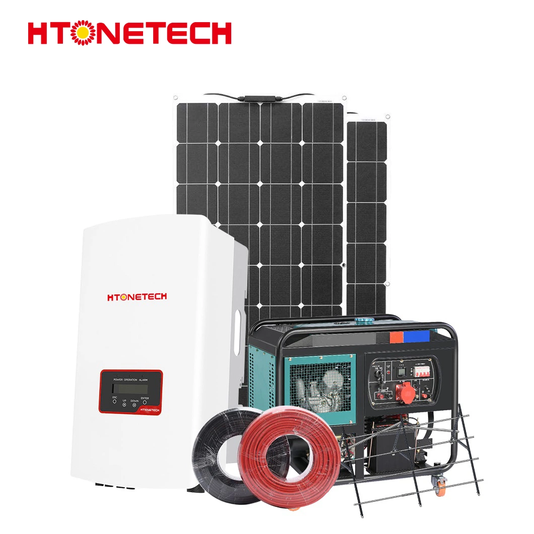 Htonetech Monocrystalline Solar Panels 100 Manufacturing Inverter for Solar and Wind China Heavy Duty Solar Power System with Super Silent Diesel Generator 8kVA