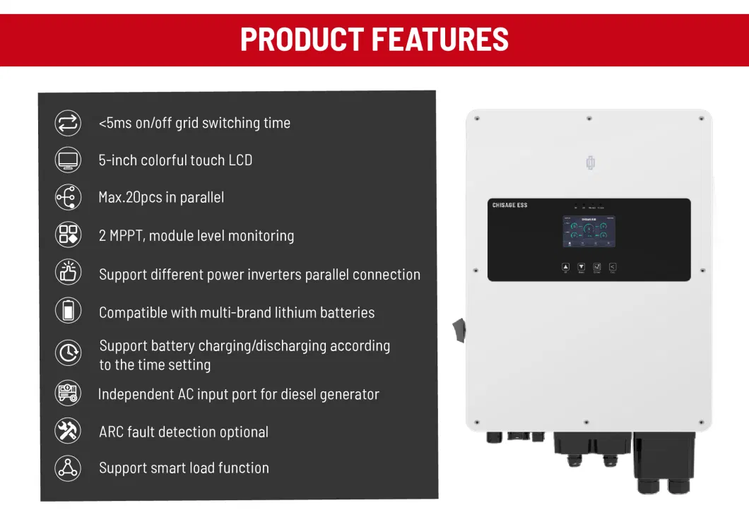 Solar Renewable Energy 5kw 6kw 8kw 10kw Pure Sine Wave Home Energy System Integrated Hybrid Power Inverter for Solar Panel System Without Battery