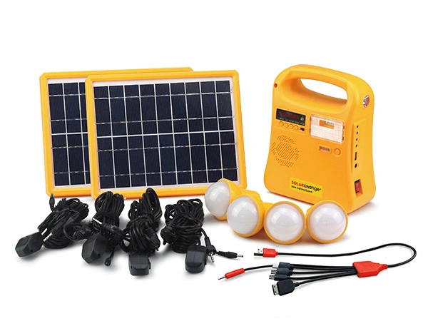 Lighting Global 10W Solar Home Lighting Energy System with Solar Panel Kit and FM Radio/4PC Bulbs/Mobile Chargers (SF-310)