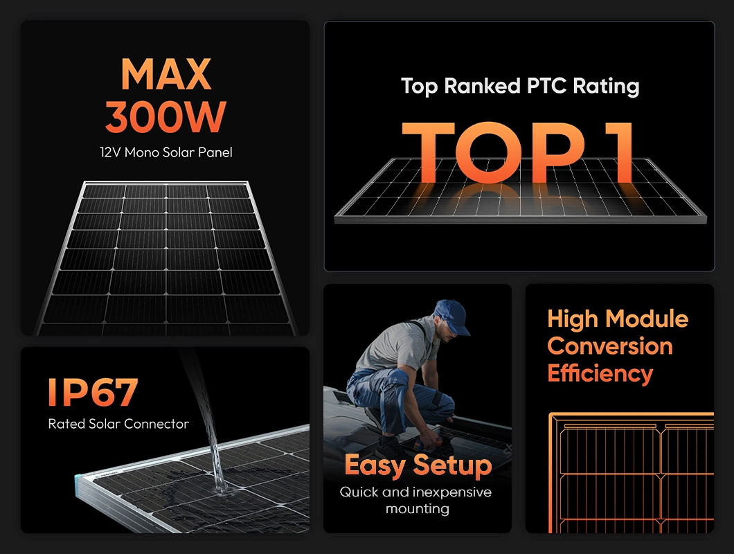 Ue Half Cell Solar Panels Monocrystalline 40W 50W 60W 80W 100W 120W