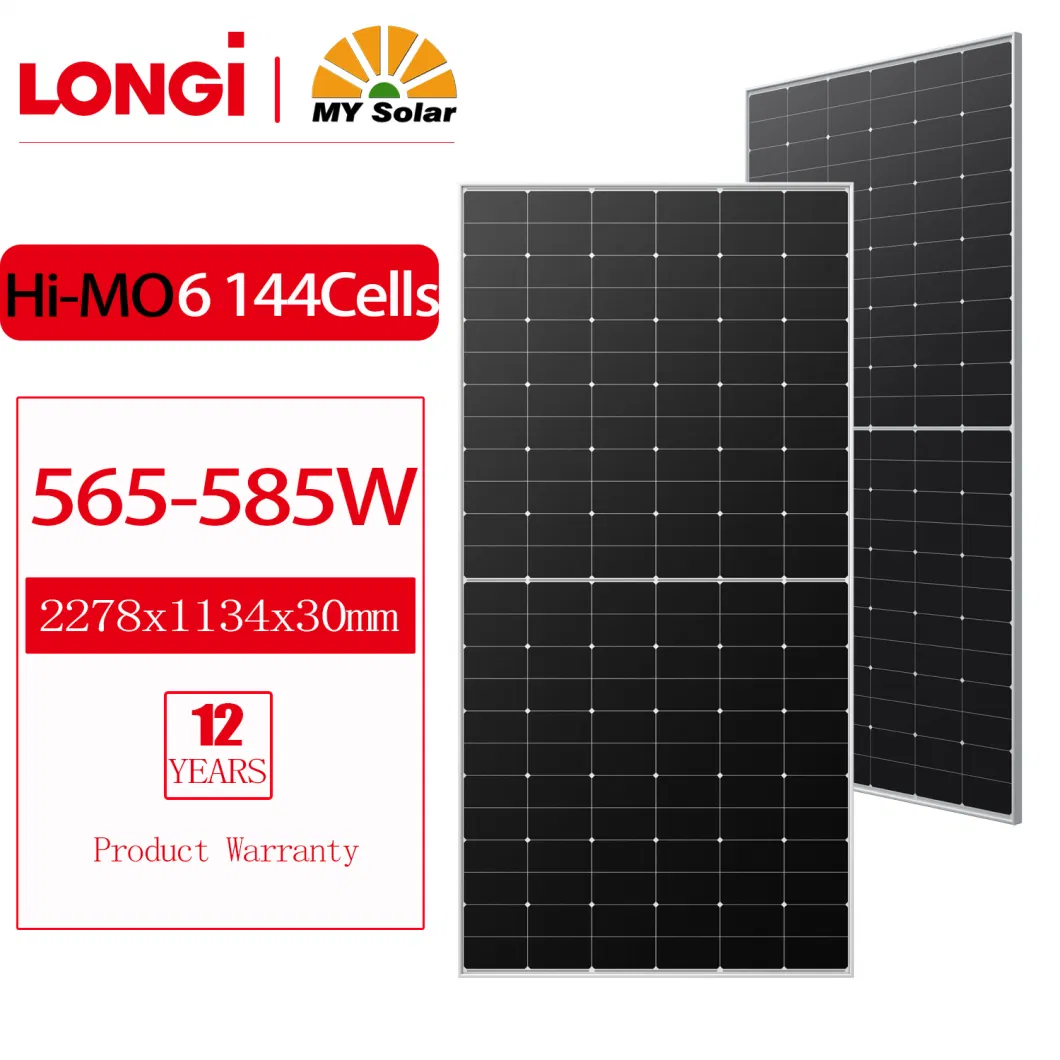 Longi/Mysolar Solar Renewable Energy 144 Cells PV Modules Cost 550W 585W 590W 600W 610W 620W Solar Panel for Utinity Power System