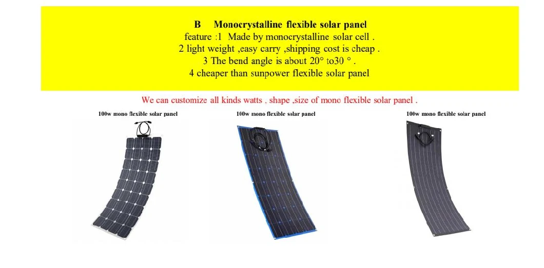 100 Watt Monocrystalline Flexible Solar Panels Charger Solar Panel Home for Boat Garden Car LED Light