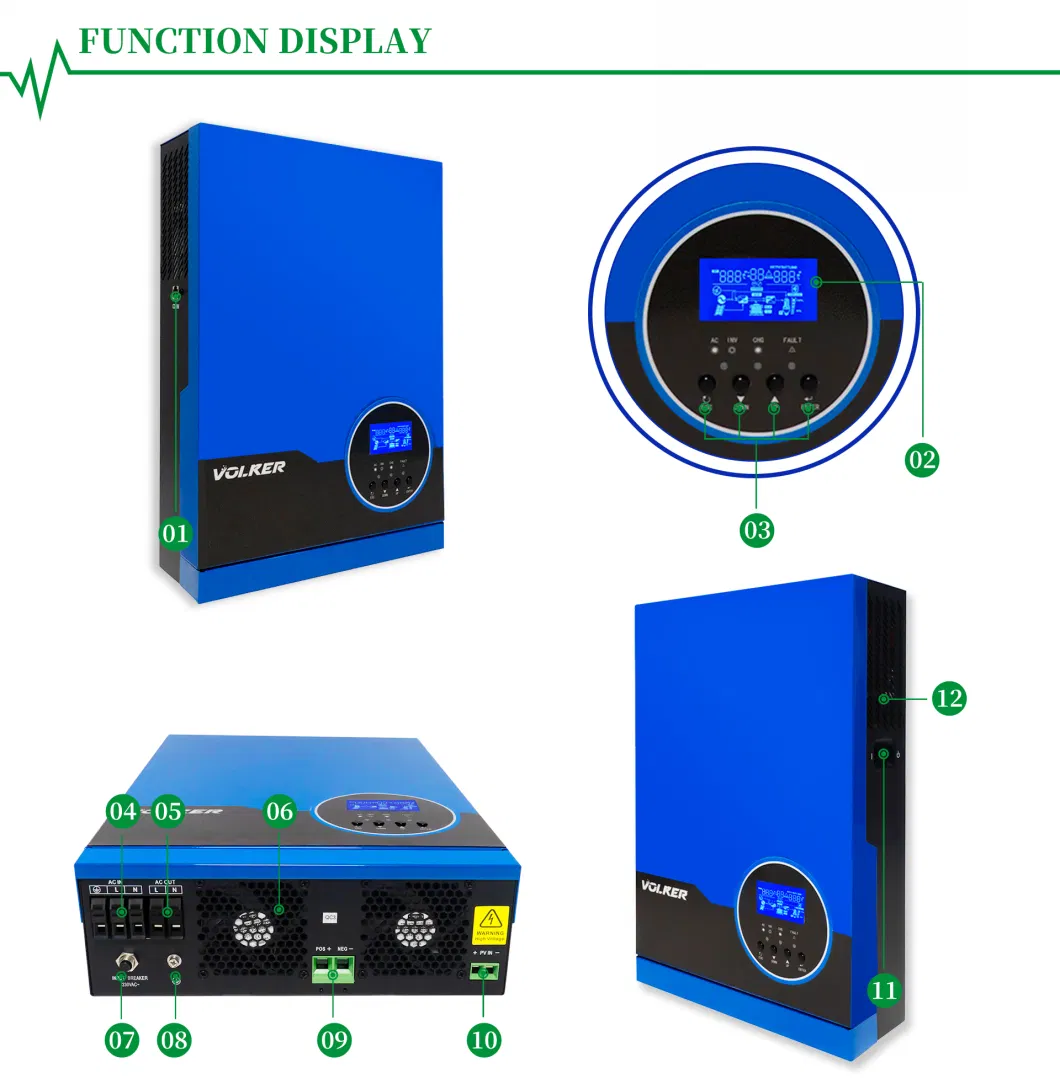 Volker off-Grid 3500W 24V 230V Pure Sine Wave Inverter Solar Photovoltaic Hybrid Inverters with 100A MPPT Solar Charge Controller