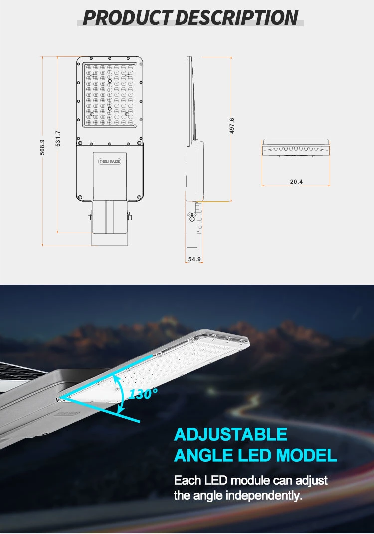 Aluminum Road Integrate IP65 Solar Panel Outdoor Lighting All in One 50W 100W 150W 200W 300W 500W Solar LED Street Light