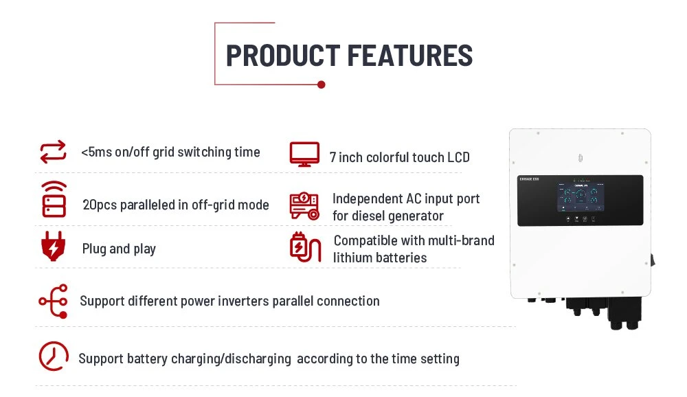 in Stock 3 Phase DC AC Smart Solar Inverter 8kw Pure Sine Wave Solar Power Hybrid Inverter for Home Solar System