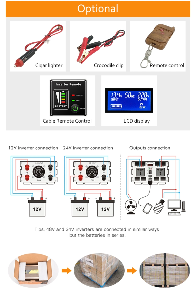 2000W/2kw 2000 Watt 12V/24V/48V DC to AC 110V/120V 220V/230V Pure Sine Wave Solar Power Inverter